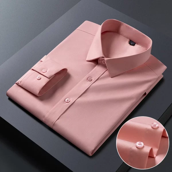 Camisas elásticas de manga comprida masculina, camisa branca, slim fit, anti-rugas, social, blusa de negócios. - Image 22