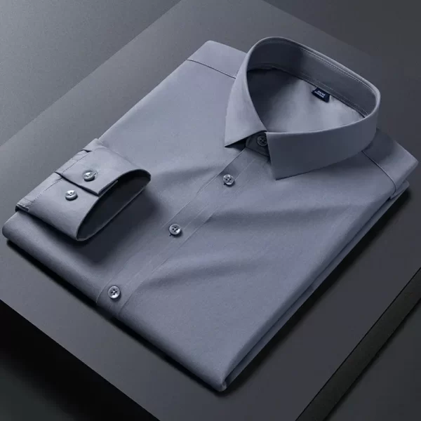 Camisas elásticas de manga comprida masculina, camisa branca, slim fit, anti-rugas, social, blusa de negócios. - Image 10
