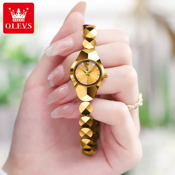 Relógio de pulso feminino, quartzo, OLEVS, Espelho Rhombic, Impermeável, Tungsten Steel Strap, Luxo, Original, 7007 - Image 3