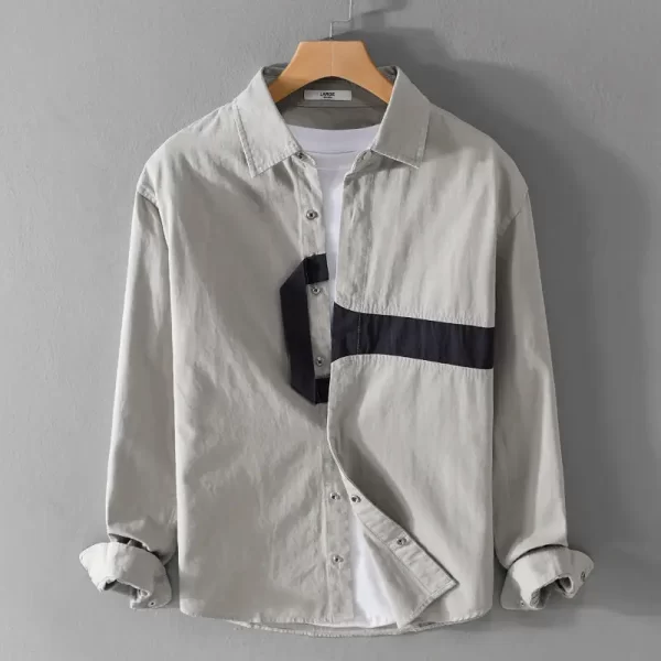 Camisas masculina polo de colarinho retro com patchwork personalizada, manga comprida, camisa larga de lazer, primavera e outono, nova. - Image 5