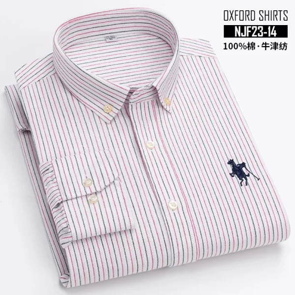 Camisas masculina listrada de manga comprida, tops lisos, roupas de escritório, 100% algodão, camisa completa, roupas casuais inteligentes. - Image 19