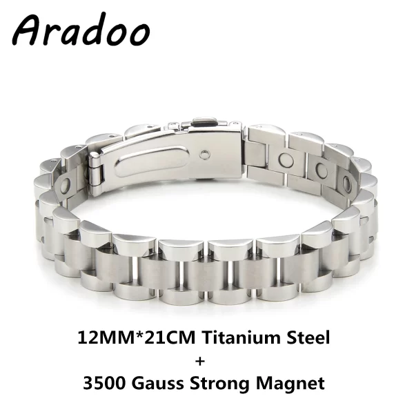Pulseira/Bracelete, masculino, magnético do emagrecimento do aço Titanium, braceletes anti-radiação da terapia. - Image 31