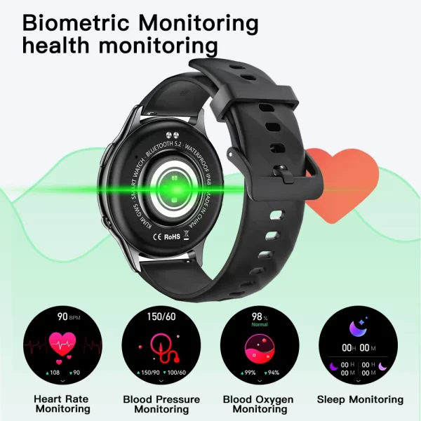 Relógio de pulso inteligente, KUMI GW5 1,39 polegadas NFC Bluetooth 5.2 100+ Esporte Monitor de oxigênio de pressão arterial IP68 à prova d'água - Image 3