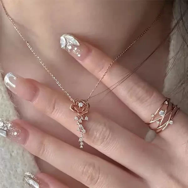 Colar feminino, D Moissanite Rose Gold Colar com Flor Rosa, Joalheria Fina Presentes, 925 Sterling Silver, Presentes Especiais - Image 3
