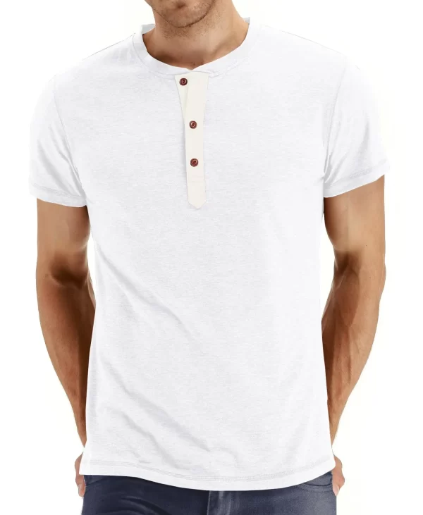 Camisetas masculina, marca de qualidade, de algodão,  henry pescoço design de moda fino ajuste sólido, manga curta - Image 7