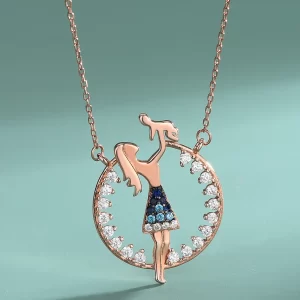 Colar mãe bebê, S925 prata esterlina colar, pingente ins europa e américa vento simples clavícula corrente dos desenhos animados.