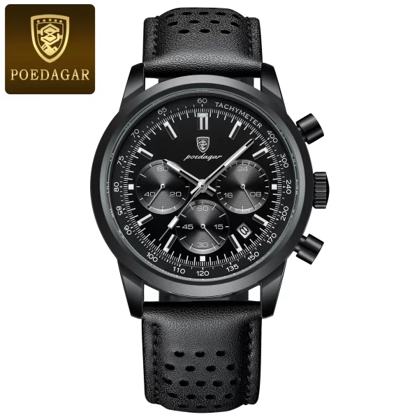 Relógio de pulso masculino quartzo couro impermeável POEDAGAR, cronógrafo luminoso, relógio de pulso luxo, relógio casual de alta qualidade - Image 9