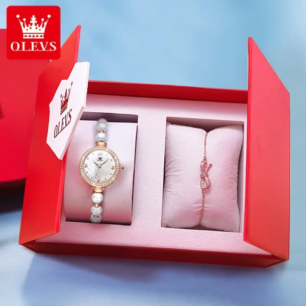 Relógio de pulso, quartzo, feminino, impermeável, OLEVS-Relógio, pulseira de corrente pérola, embutimento de diamantes na moda, estudante, marca original, moda popular - Image 10