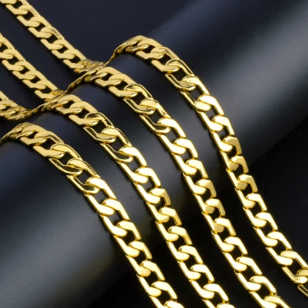 Colar ensolarado banhado a ouro unissex, punk básico, corrente de elos cubanos, colar longo, acessórios para jóias no pescoço, moda. - Image 2