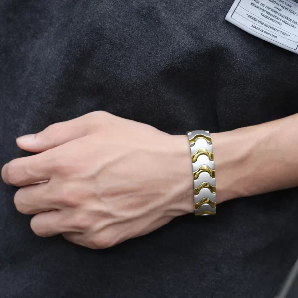 Pulseira/Bracelete, masculino, magnético do emagrecimento do aço Titanium, braceletes anti-radiação da terapia. - Image 2
