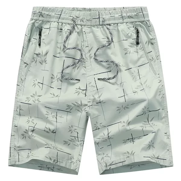 Shorts casuais de algodão puro masculino, elástico na cintura, cordão, bolso com zíper, estampa solta, tamanho grande, shorts esportivos azuis, moda praia, verão - Image 2