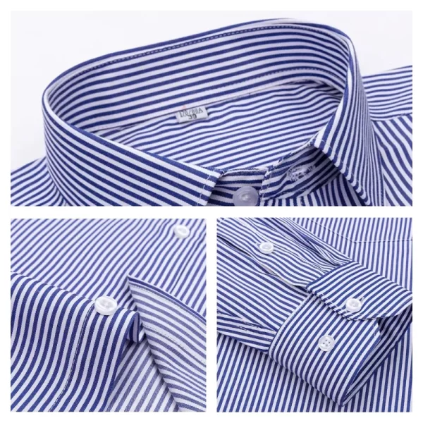 Camisas masculina formal de manga comprida, camisa de escritório extragrande, listrada de cor sólida, anti-rugas, sem engomar, camisas brancas de negócios, S ~ 8XL - Image 5