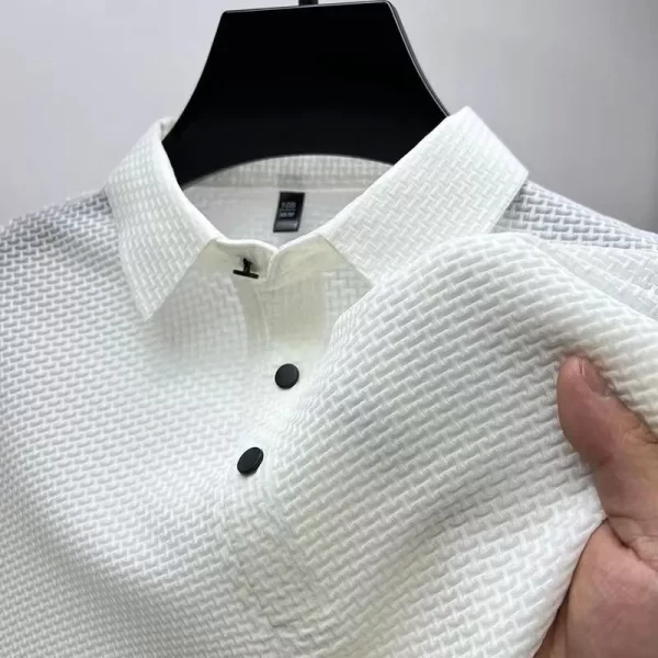 Camiseta de seda gelo de malha manga curta masculina, de verão fria,  polo de cor sólida, roupas masculinas, meia manga, gola - Image 3