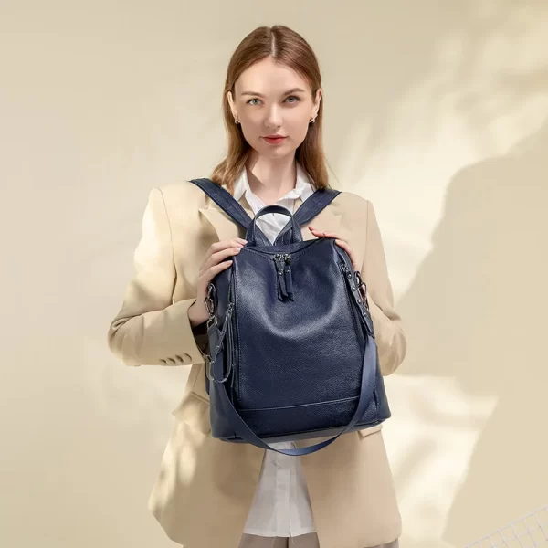 Mochila de couro de grande capacidade feminina, moda versátil, bolsa de viagem lazer, mochila maré, nova. - Image 2