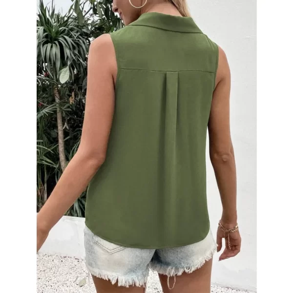 Camisas feminina soltas sem mangas, blusas grandes, top feminino elegante, monocromático, casual e elegante, verão. - Image 2