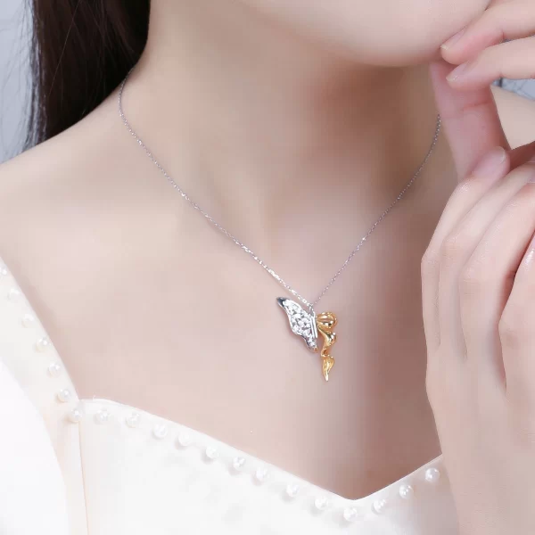Colar ffeminino, HAIKE-S925 Sterling Silver Flying Butterfly Necklace para mulheres, colar original, design de dois tons, comprimento 40cm, 5cm, 2024 - Image 5