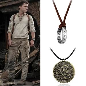 Colar de couro, NARUTO Pingente De Colar Vintage, Jogo De Filme Uncharted 4, Nathan Drake Cosplay, Código De Couro Anel, Jóias Antigas Prop