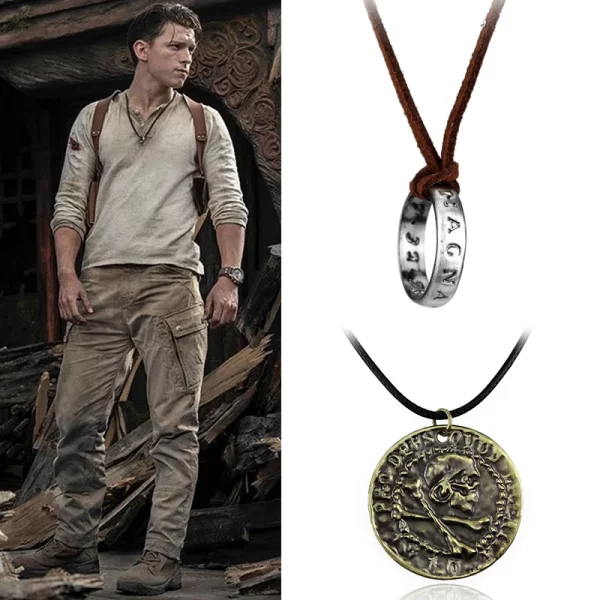 Colar de couro, NARUTO Pingente De Colar Vintage, Jogo De Filme Uncharted 4, Nathan Drake Cosplay, Código De Couro Anel, Jóias Antigas Prop