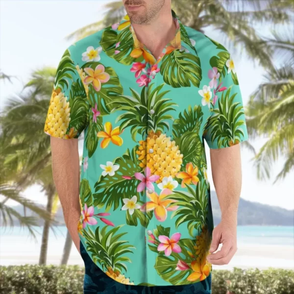 Camisas masculina casual floral havaiana cartoon,  de manga curta 3D de grandes dimensões para praia, moda, verão - Image 7