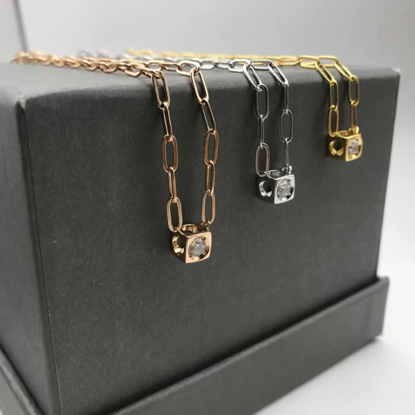 Colar feminino, Le Cube Diamant Colar, Solitaire Francês Pedra, Pingente De Moda, Prata Van Jóias. - Image 4