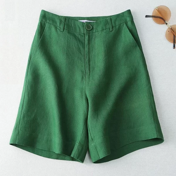Shorts feminino, Linho Sólido Ocasional Bolso Botão de Cintura Alta Perna Larga, Coreano Moda Solta Reta Verão Suit. - Image 9