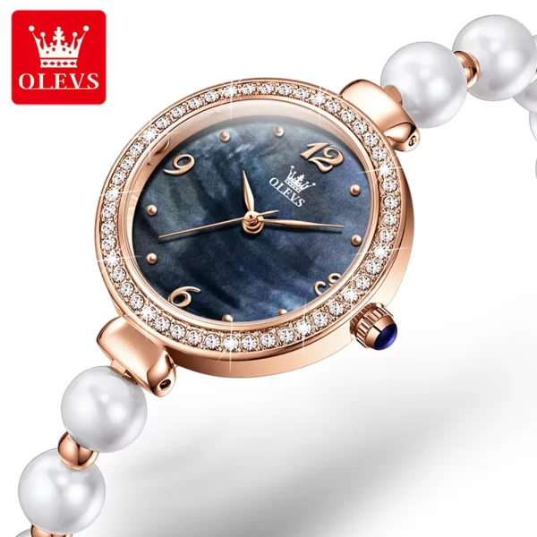 Relógio de pulso, quartzo, feminino, impermeável, OLEVS-Relógio, pulseira de corrente pérola, embutimento de diamantes na moda, estudante, marca original, moda popular - Image 8