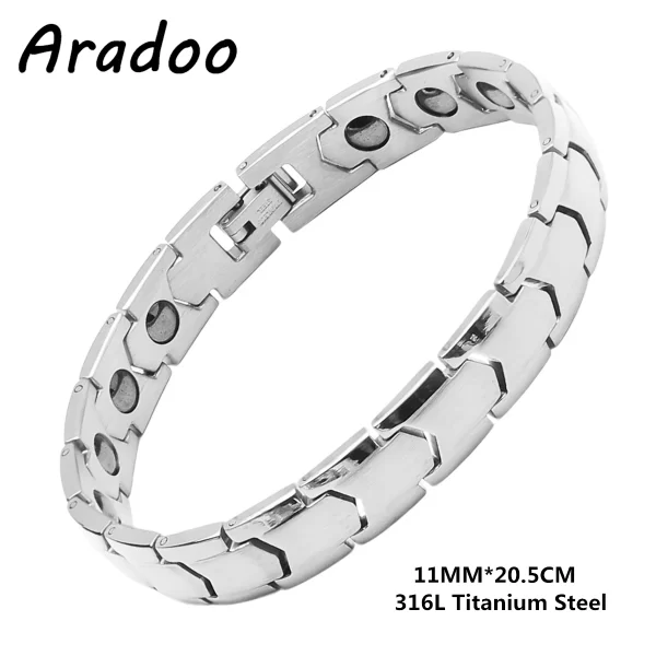 Pulseira/Bracelete, masculino, magnético do emagrecimento do aço Titanium, braceletes anti-radiação da terapia. - Image 38
