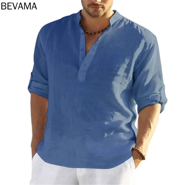 Camisa casual de linho algodão masculina, blusa solta, monocromática, manga longa, primavera, outono, blusas tamanho grande - Image 8