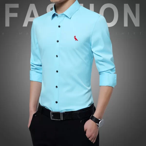 Camisas masculina elásticas bordadas manga longa, camisas casuais de negócios, marca da moda, nova, outono - Image 16
