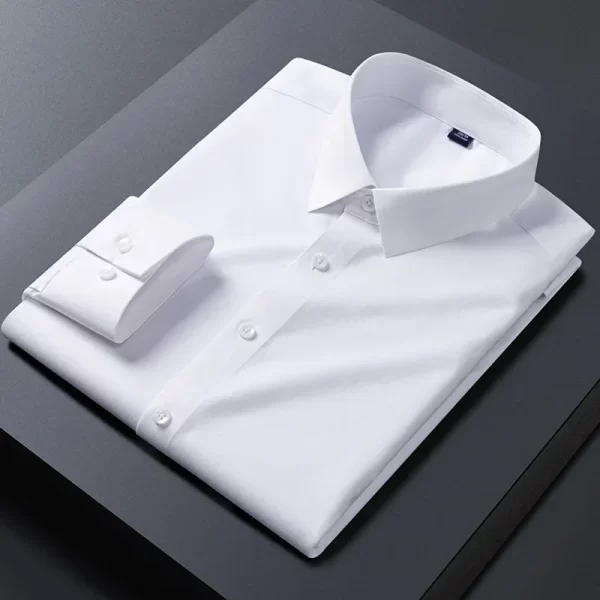 Camisas elásticas de manga comprida masculina, camisa branca, slim fit, anti-rugas, social, blusa de negócios. - Image 2