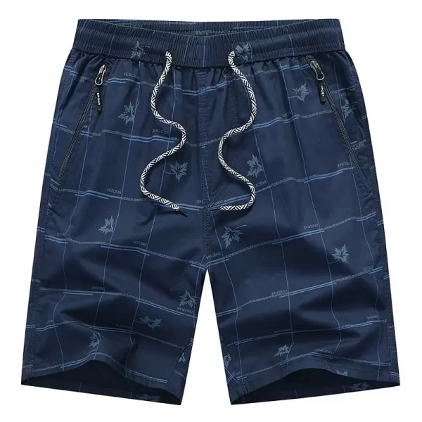 Shorts casuais de algodão puro masculino, elástico na cintura, cordão, bolso com zíper, estampa solta, tamanho grande, shorts esportivos azuis, moda praia, verão
