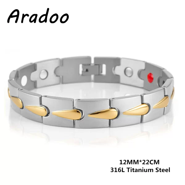 Pulseira/Bracelete, masculino, magnético do emagrecimento do aço Titanium, braceletes anti-radiação da terapia. - Image 23