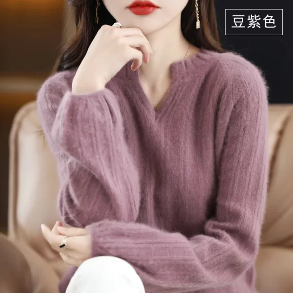 Suéter de malha com decote em v feminino 100% Mink Cashmere, pulôver macio, engroçado, novo, outono e inverno. - Image 7