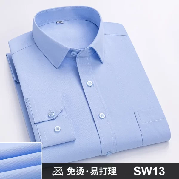 Camisas masculina formal de manga comprida, camisa de escritório extragrande, listrada de cor sólida, anti-rugas, sem engomar, camisas brancas de negócios, S ~ 8XL - Image 17