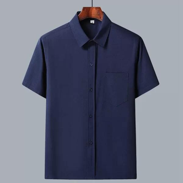 Camisas masculina casuais de seda gelo, gola baixa, tops soltos e confortáveis, manga curta sólida, moda empresarial, verão - Image 2