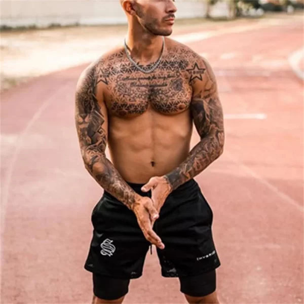 Shorts masculino corrida de fitness seco rápido, shorts de malha, calças curtas para musculação, 2 em 1, alta qualidade, verão - Image 2