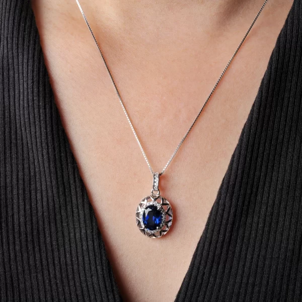 Colar feminino, 925 Colar de Prata Esterlina, Forma Oval, Criado Pingente Safira, Sem Corrente, Diário Jóias, 1.75ct. - Image 3