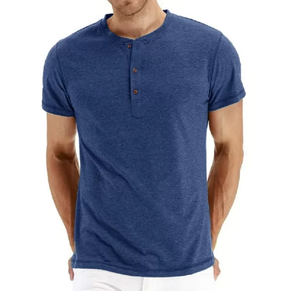 Camisetas masculina, marca de qualidade, de algodão,  henry pescoço design de moda fino ajuste sólido, manga curta - Image 9