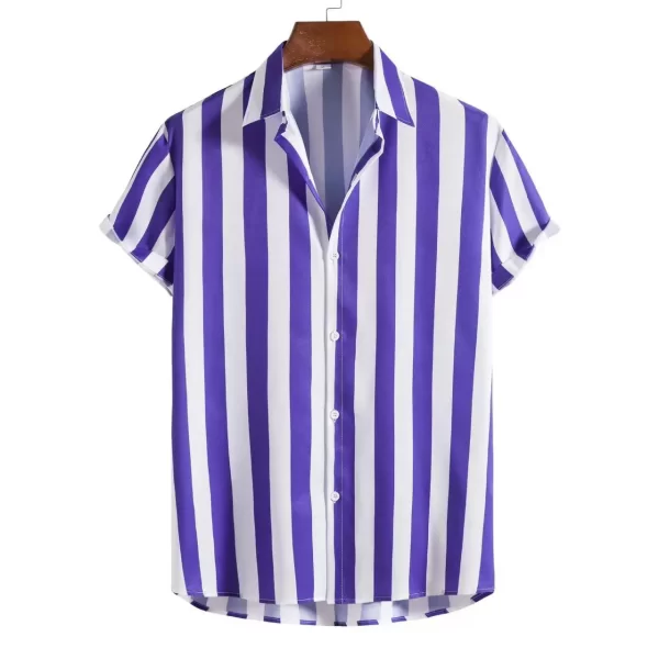 Camisas masculina listradas de manga curta, botões havaianos, blusa quadriculada vermelha de praia, camisa preta e branca, roupas verão - Image 16