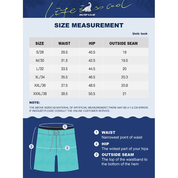 Shorts masculino, Surfcuz calções de prancha, secagem rápida, roupa de banho impresso praia esportes troncos verão surf 4 way estiramento boardshorts - Image 6