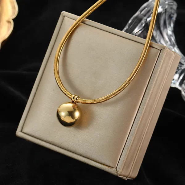 Colar de pingente feminino, EILIECK- Oco Bola, Aço Inoxidável, Cor Dourada, Contas, Gargantilha não desbotada, Jóias, Presentes de Festa, 316L. - Image 3