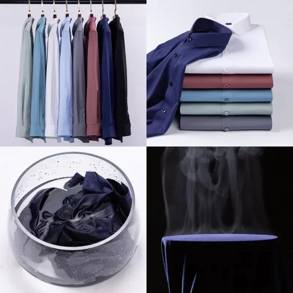 Camisas elásticas de manga comprida masculina, camisa branca, slim fit, anti-rugas, social, blusa de negócios. - Image 5