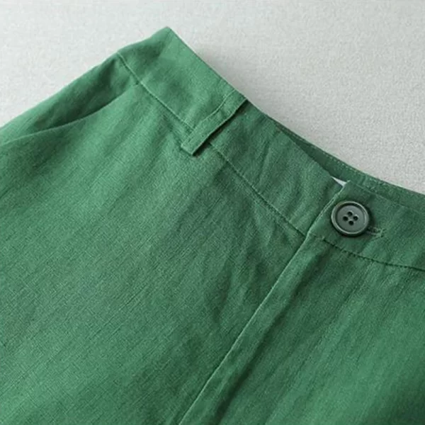 Shorts feminino, Linho Sólido Ocasional Bolso Botão de Cintura Alta Perna Larga, Coreano Moda Solta Reta Verão Suit. - Image 5