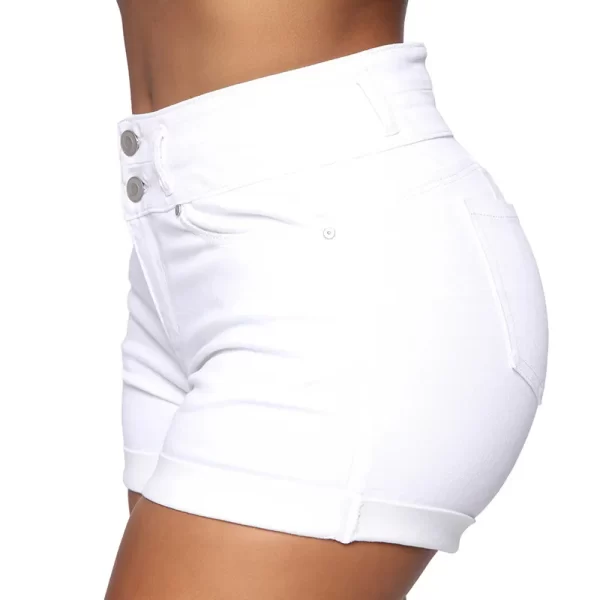 Shorts jeans feminino de cintura alta, Liooil-shorts, algodão, elástico, casual, com zíper, branco, preto, algemado, verão - Image 2
