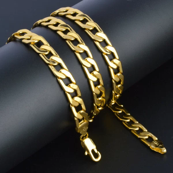 Colar ensolarado banhado a ouro unissex, punk básico, corrente de elos cubanos, colar longo, acessórios para jóias no pescoço, moda. - Image 3
