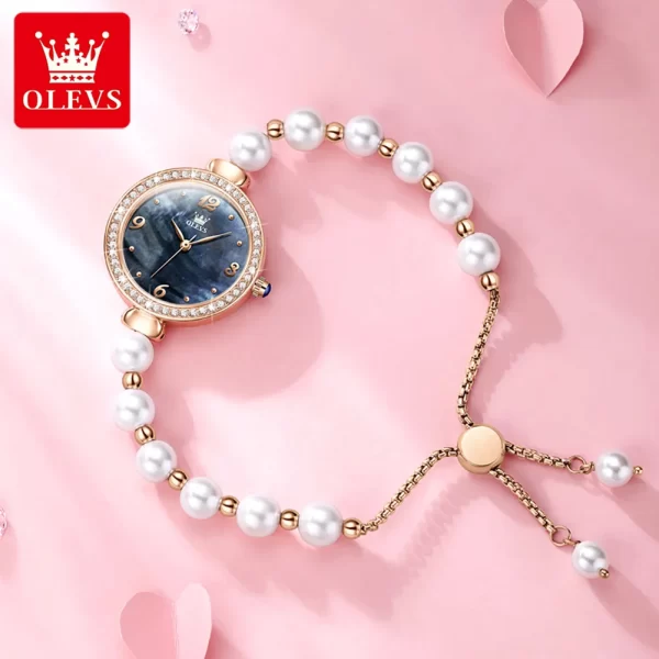 Relógio de pulso, quartzo, feminino, impermeável, OLEVS-Relógio, pulseira de corrente pérola, embutimento de diamantes na moda, estudante, marca original, moda popular - Image 3