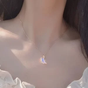 Colar de corrente feminino, Lats Descoloração Lua Aço Inoxidável, Coréia Colorido Vidro Pedra Pingente Colares, Moda Jóias