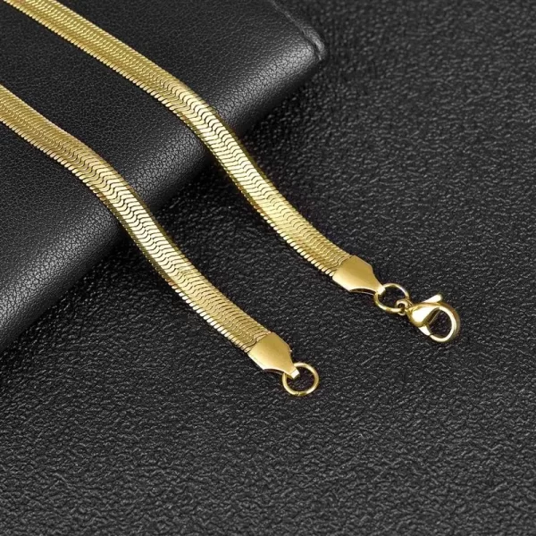 Colar de corrente plana unissex, 2-5mm de largura de aço inoxidável, de moda quente espinha de peixe cor de ouro cadeia de cobra presente jóias - Image 9