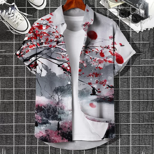 Camisas masculina, havaiana de grandes dimensões, simples, estampada em 3D, casual, top retrô, roupa solta, manga curta, conforto, moda verão - Image 20