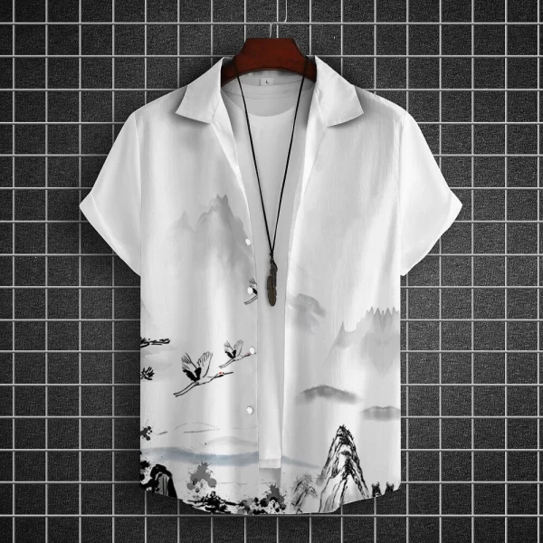 Camisas masculina, havaiana de grandes dimensões, simples, estampada em 3D, casual, top retrô, roupa solta, manga curta, conforto, moda verão - Image 28